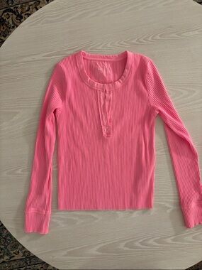 Arie Ribbed Neon Pink Long Sleeve Henley Top